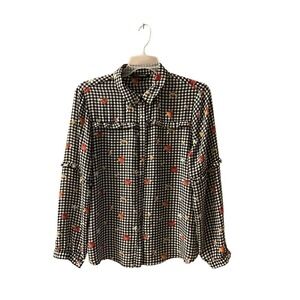 Zac & Rachel Button-Up Shirt Women's L Black/White Gingham Long Sleeve Polyester
